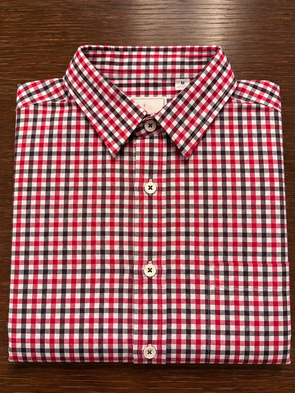Rowm Men's Medium Red Black White Gingham Plaid Long Sleeve Button Down Shirt